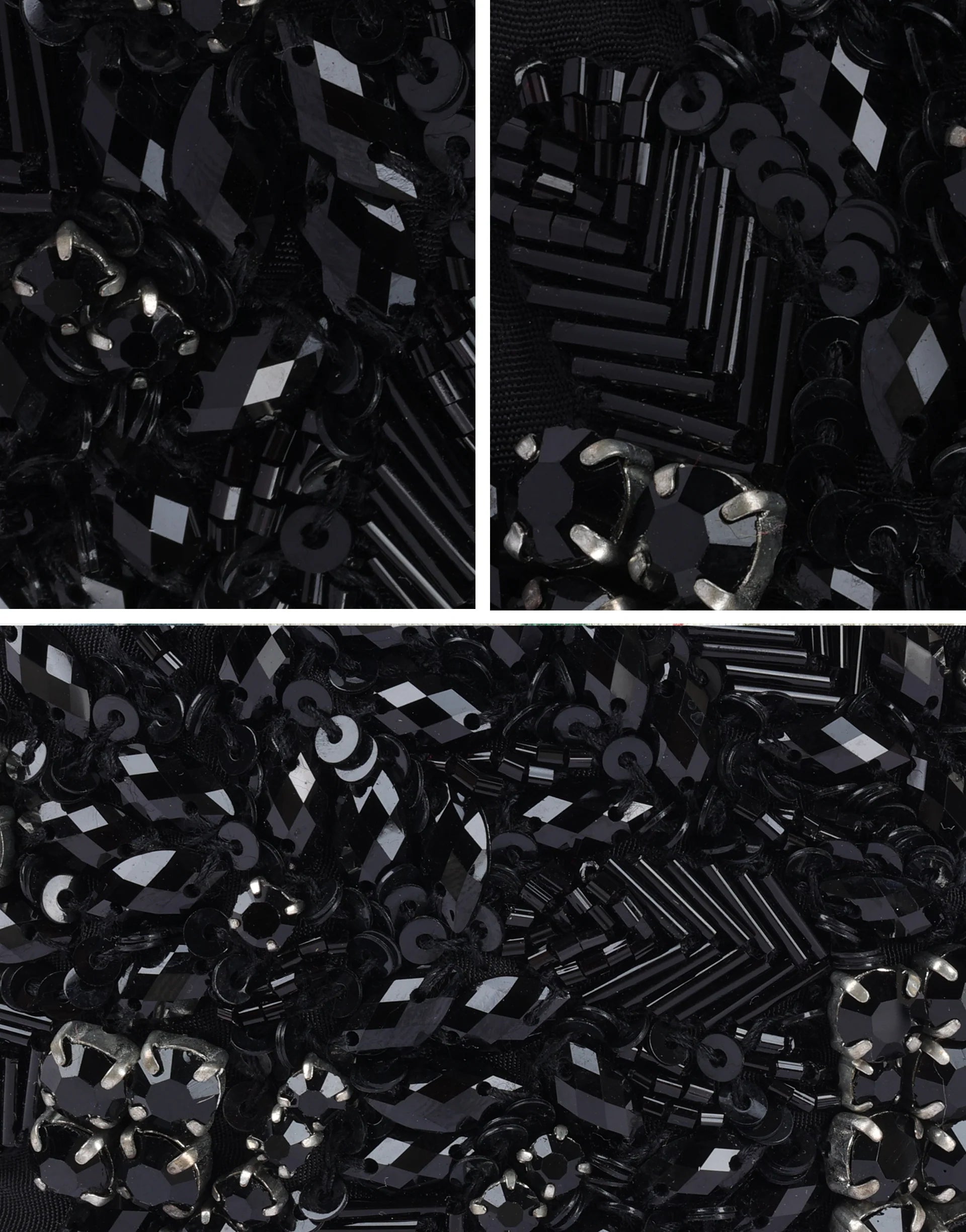 Black sequin fabric with geometric patterns