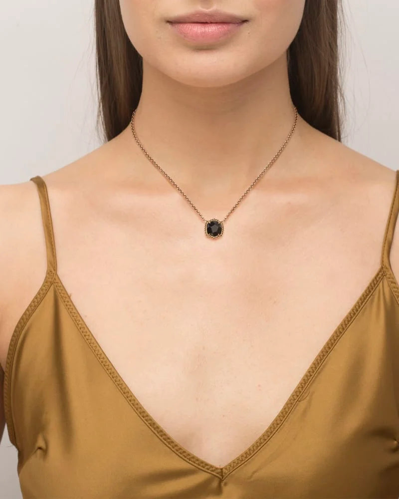 Davie Short Pendant Vintage Gold Necklace in Golden Obsidian