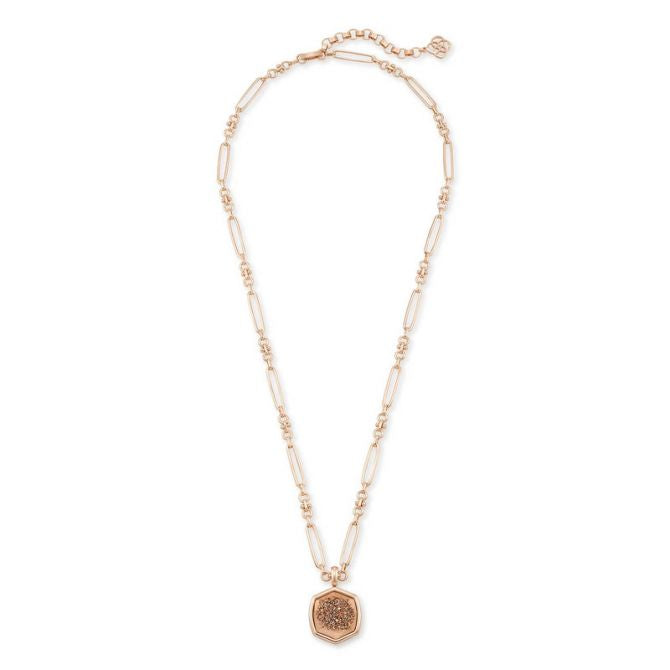 Davis Short Pendant Rose Gold Necklace in Rose Gold Drusy