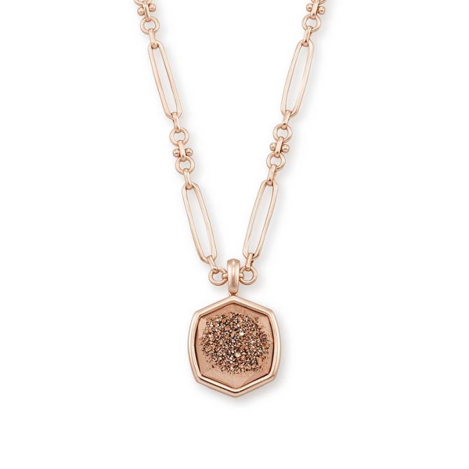 Davis Short Pendant Rose Gold Necklace in Rose Gold Drusy
