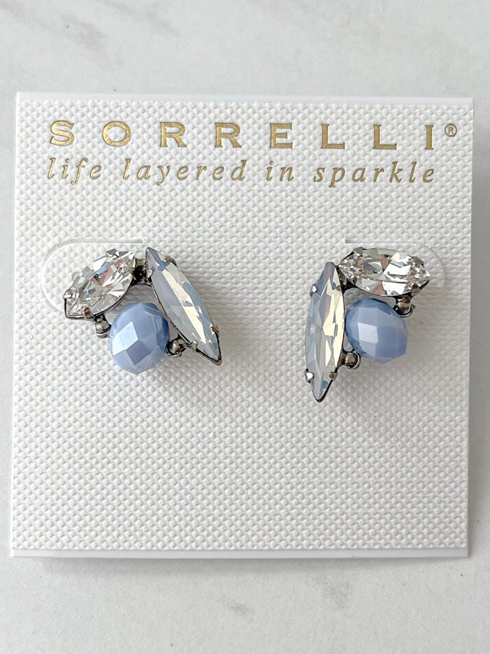 Antique Silver Crystal Cluster Stud Earrings Glacier