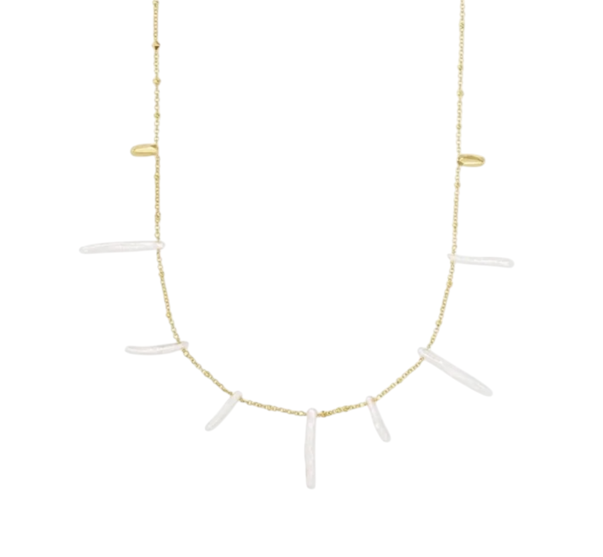 Eileen Long Gold Strand Necklace in White Linear Pearl