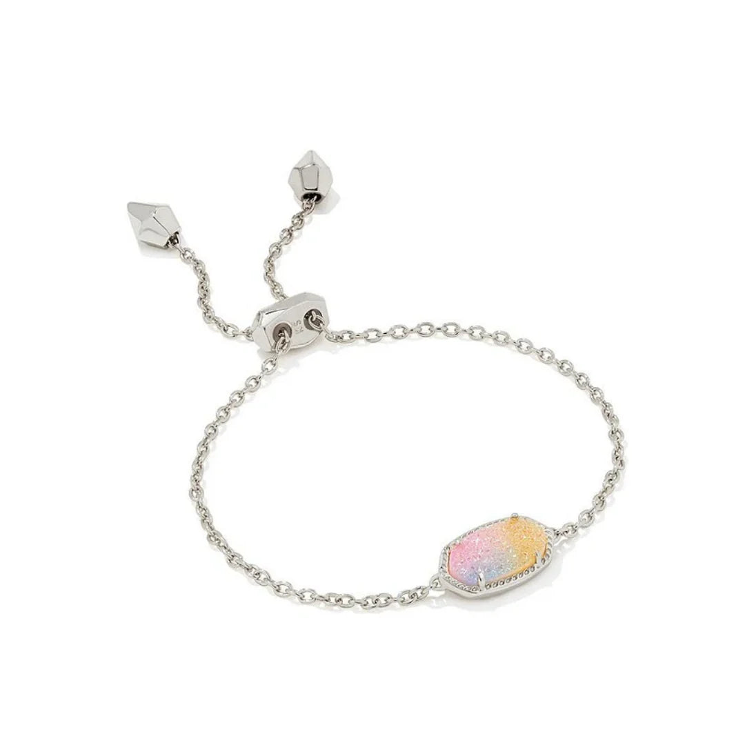 Elaina Adjustable Chain Bracelet Pink Watercolor Drusy in Silver