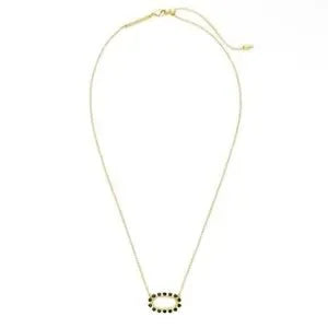 Elisa Gold Open Frame Short Pendant Necklace Black Spinel