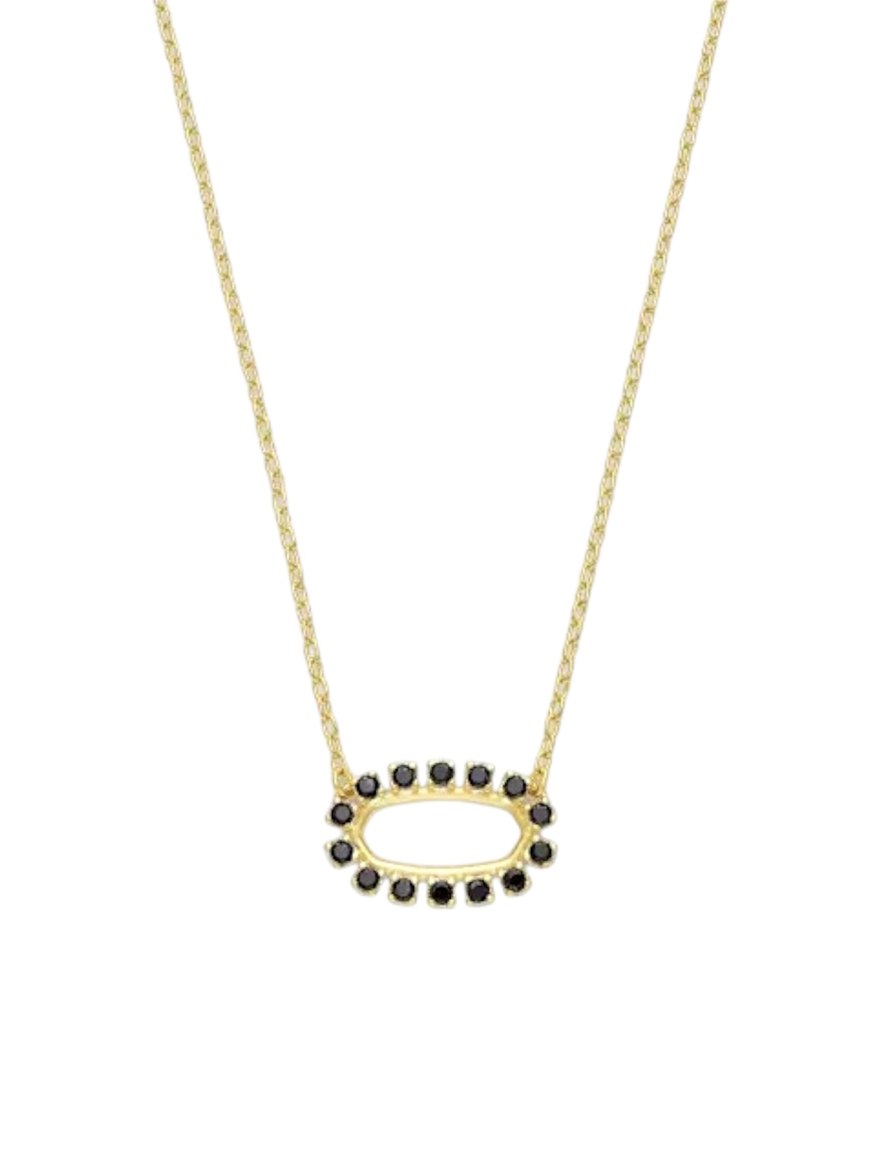 Elisa Gold Open Frame Short Pendant Necklace Black Spinel