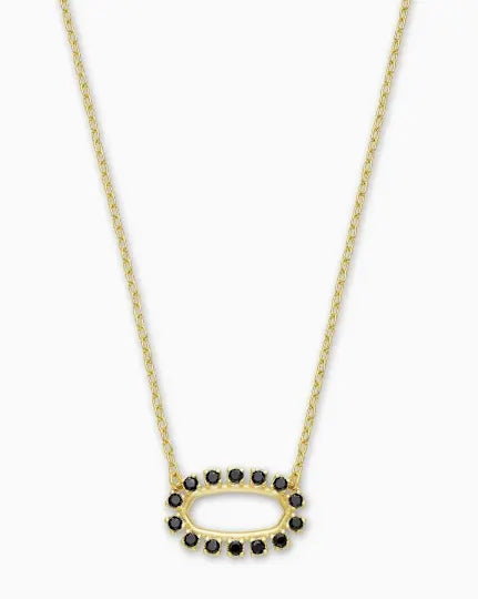 Elisa Gold Open Frame Short Pendant Necklace Black Spinel