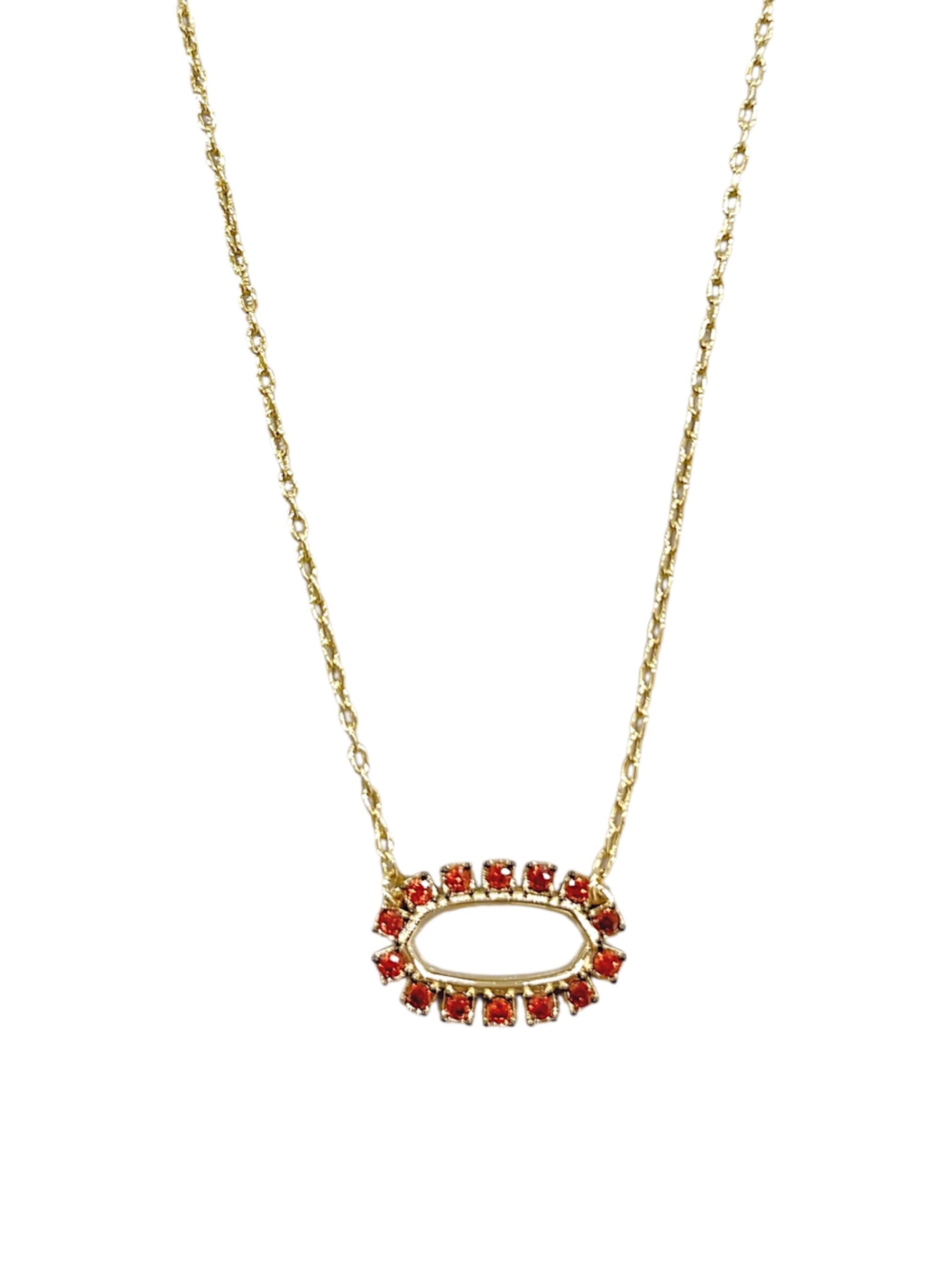 Elisa Gold Open Frame Short Pendant Necklace Burgundy Crystal