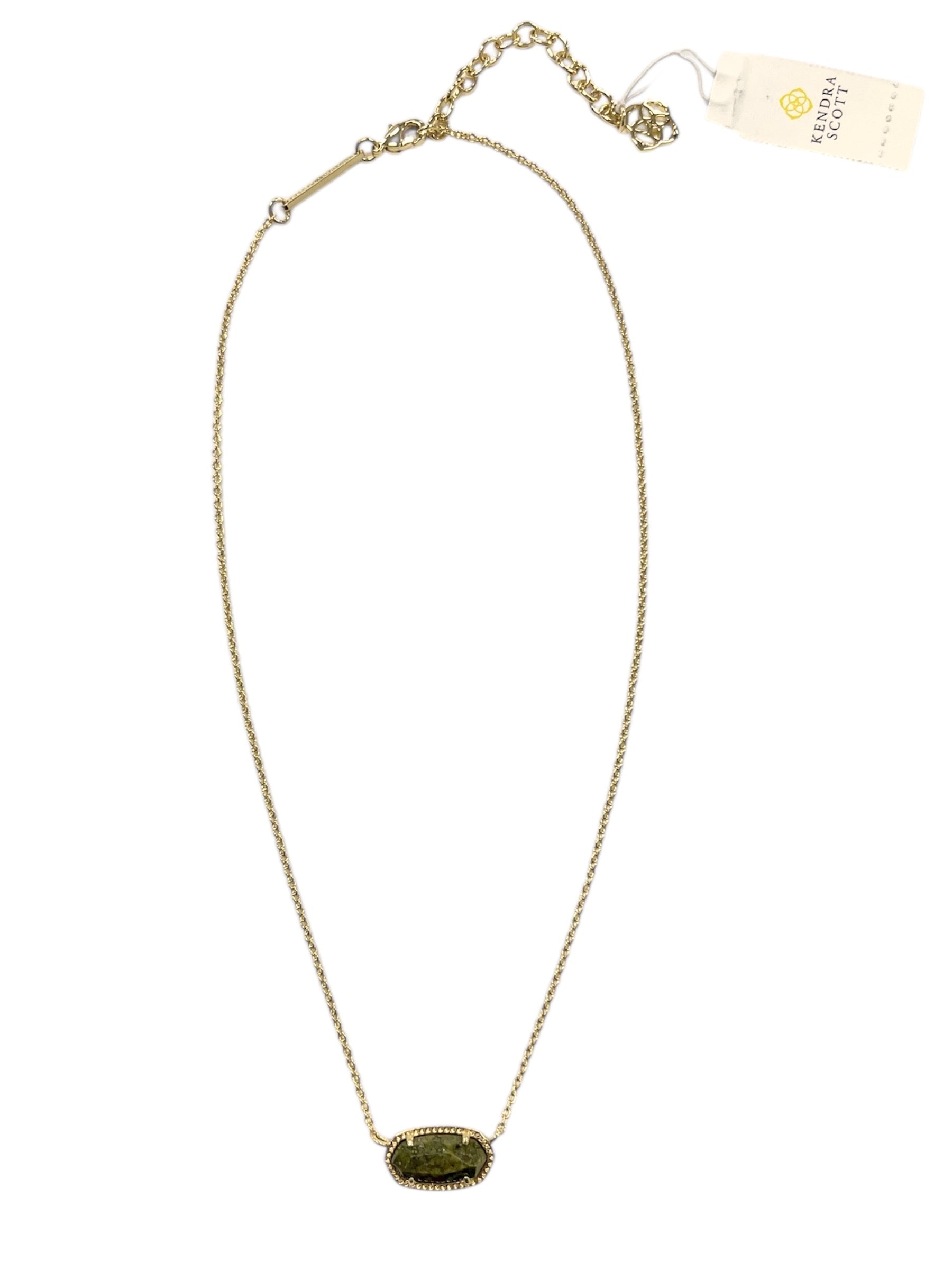 Elisa Gold Short Pendant Necklace in Olive Magnesite