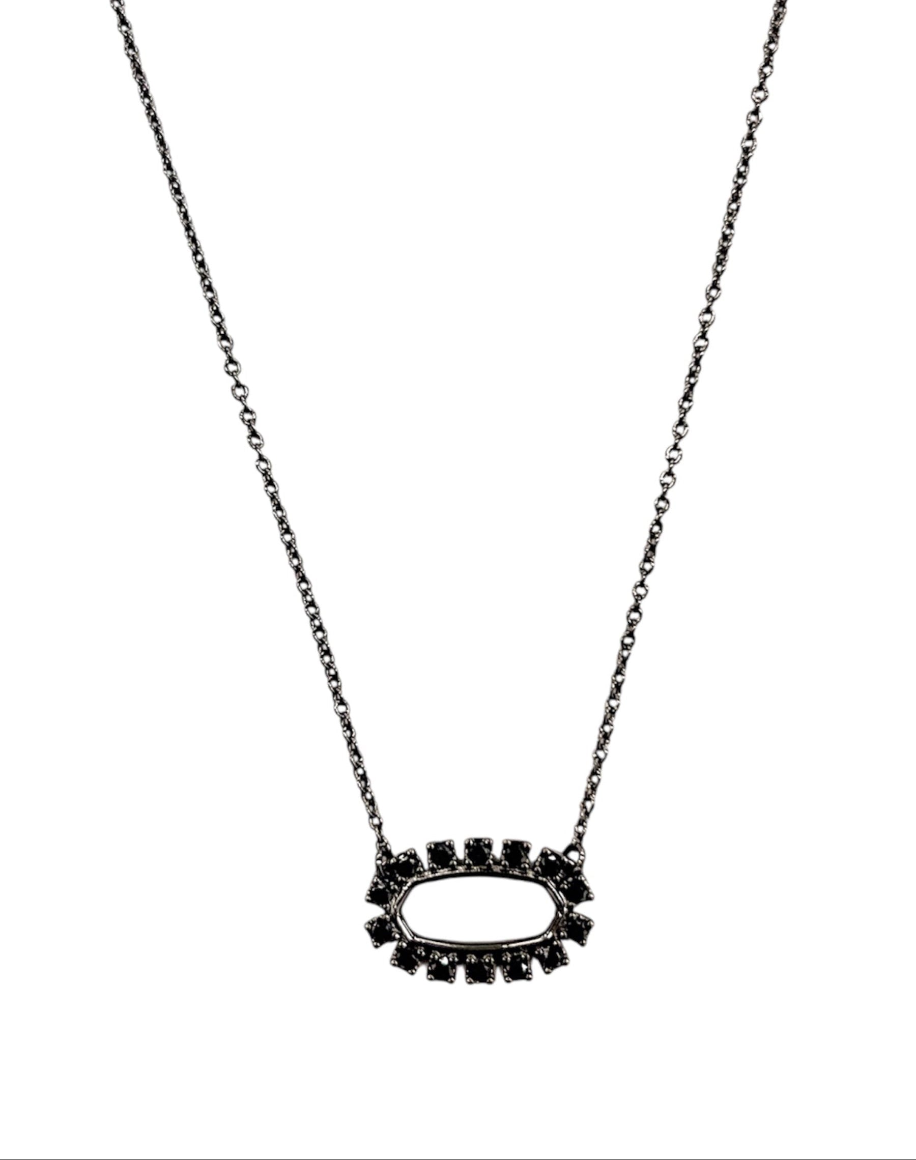 Elisa Gunmetal Open Frame Short Pendant Necklace Black Spinel
