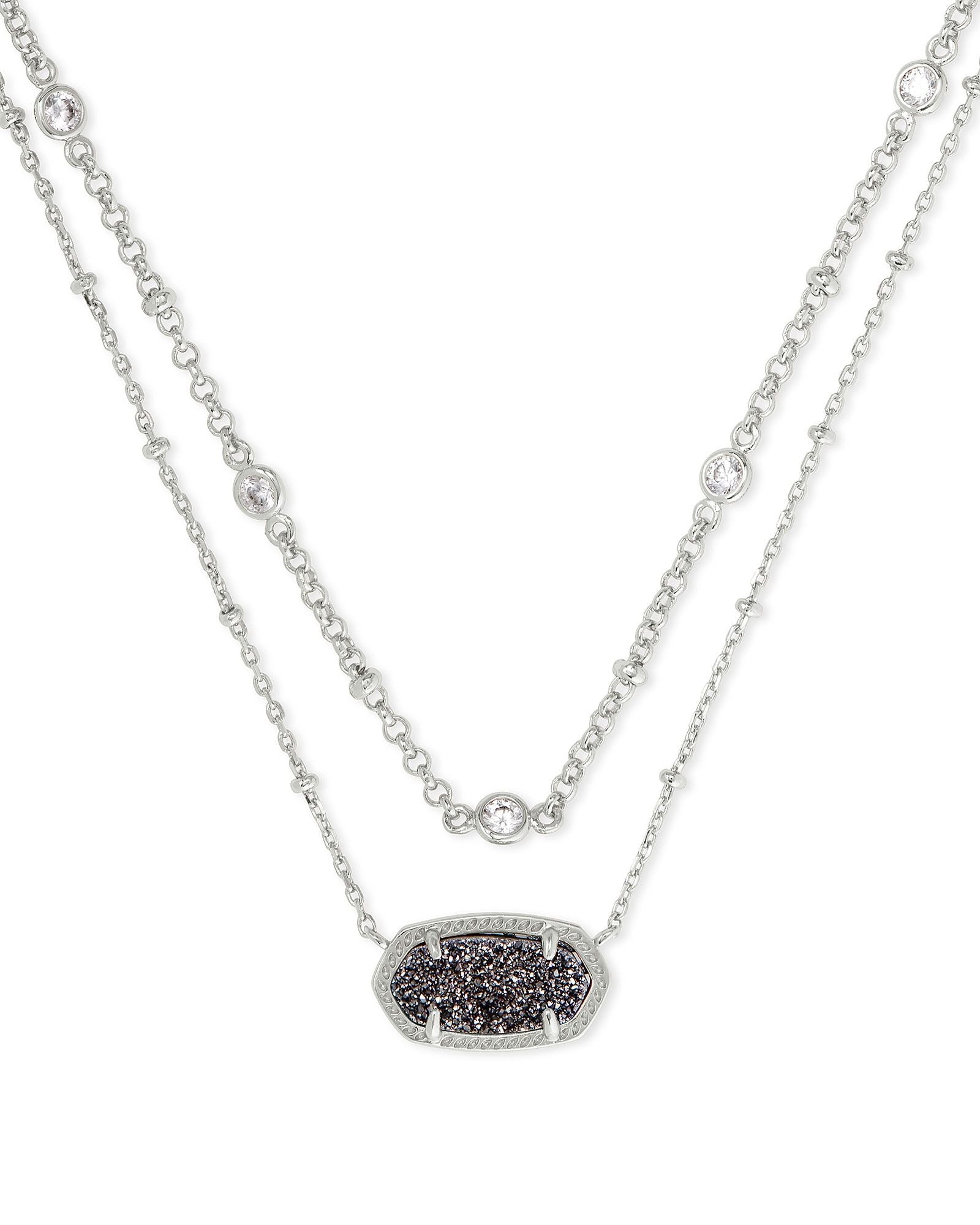 Elisa Silver Multi Strand Necklace in Platinum Drusy
