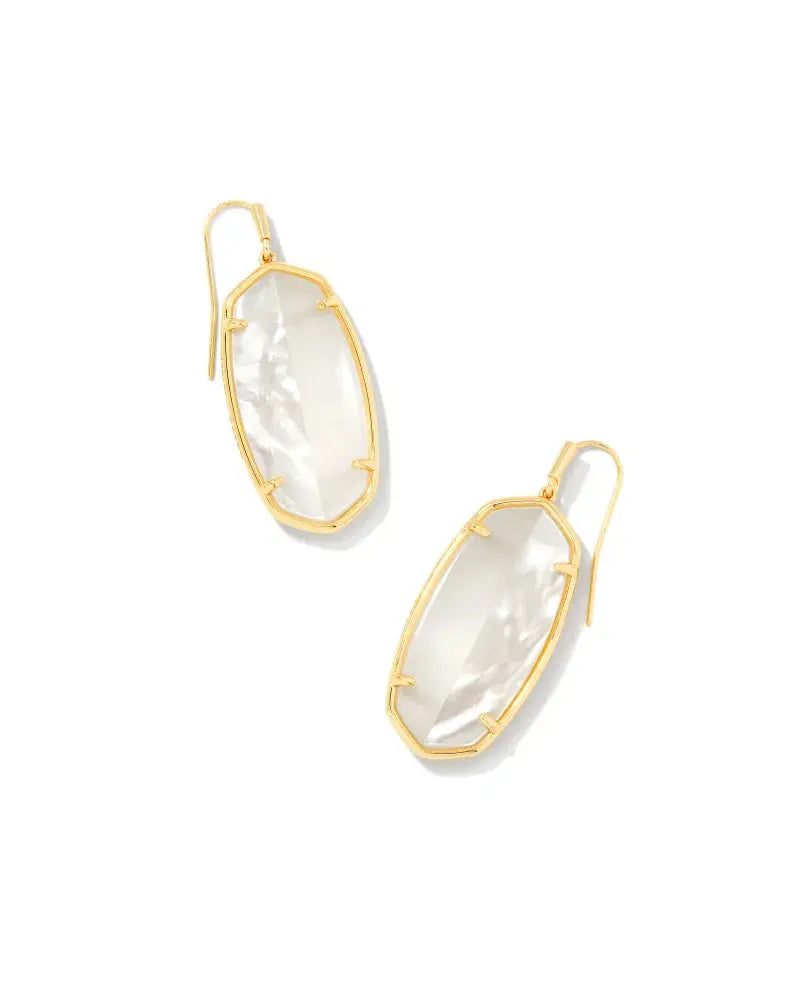 Gold earrings with clear stone on a white background