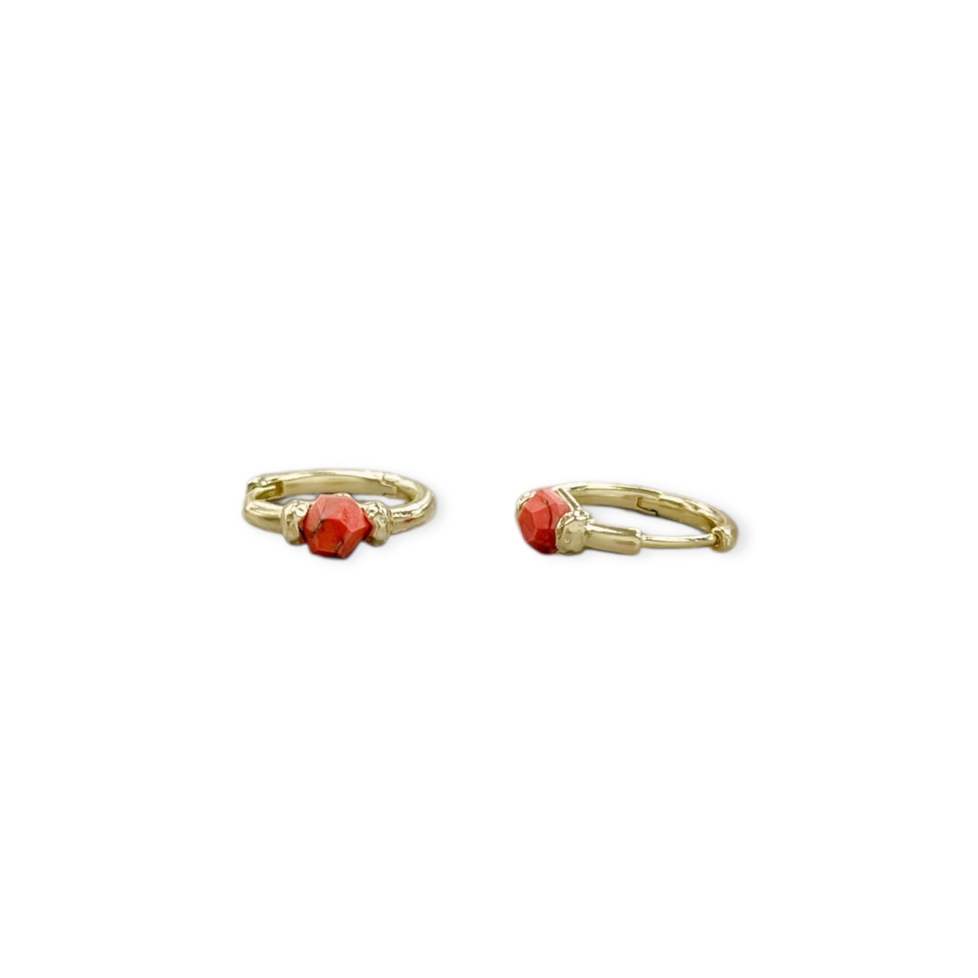 Ellms Gold Huggie Hoops In Bronze Veined Red Magnesite