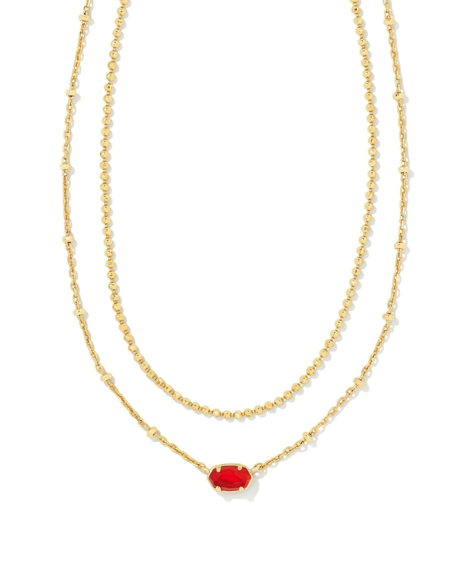 Emilie Gold Multi Strand Necklace in Red Illusion
