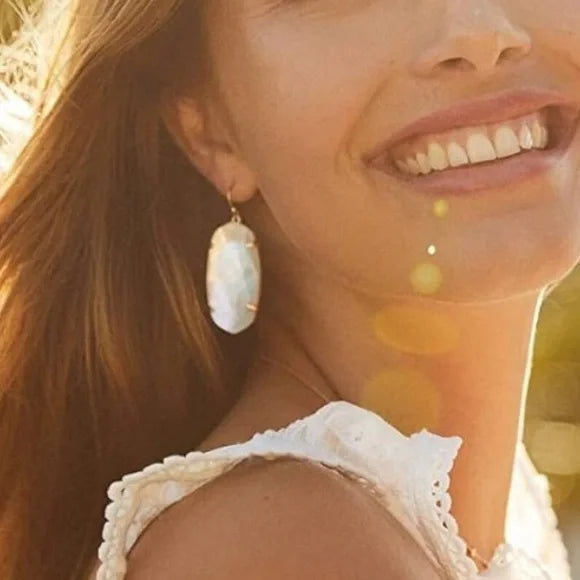 Esme Rose Gold Drop Earrings in Ivory Mother of Pearl 
