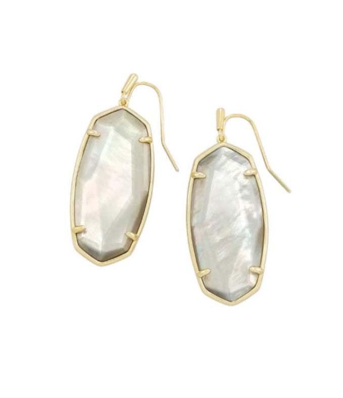 Faceted Elle Gold Drop Earrings in Grey Mother-of-Pearl
