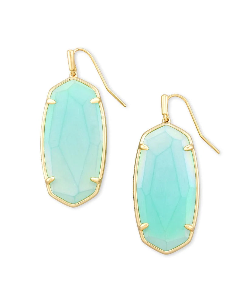 Faceted Elle Gold Drop Earrings in Matte Iridescent Mint Glass