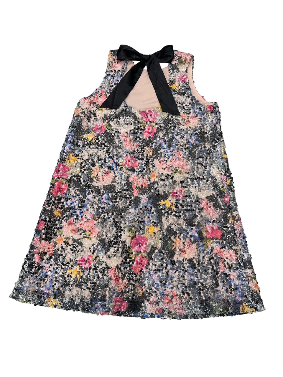 Floral dress with a black bow on a white background