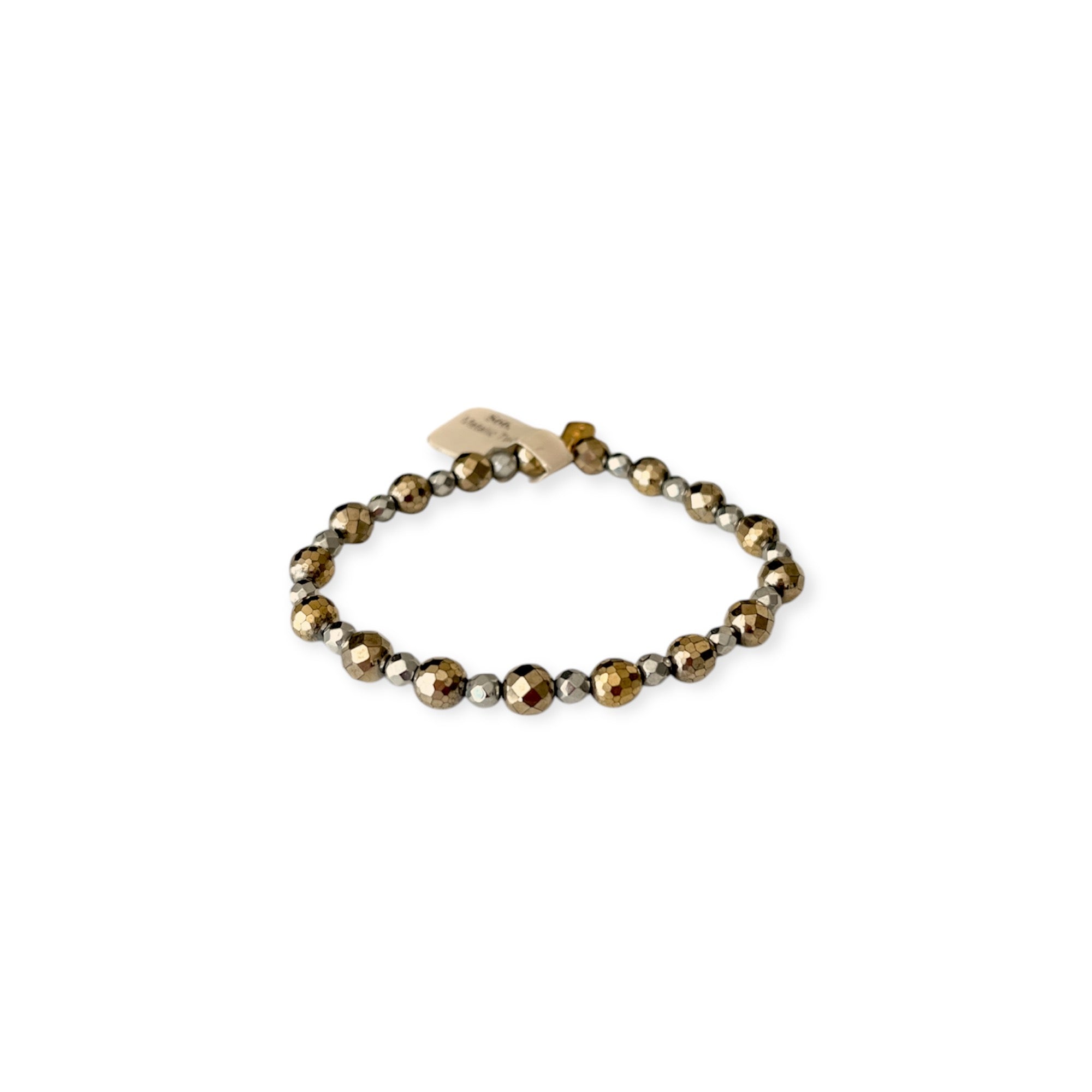 Golden Bronze & Pewter Two Tone Stretch Bead Bracelet