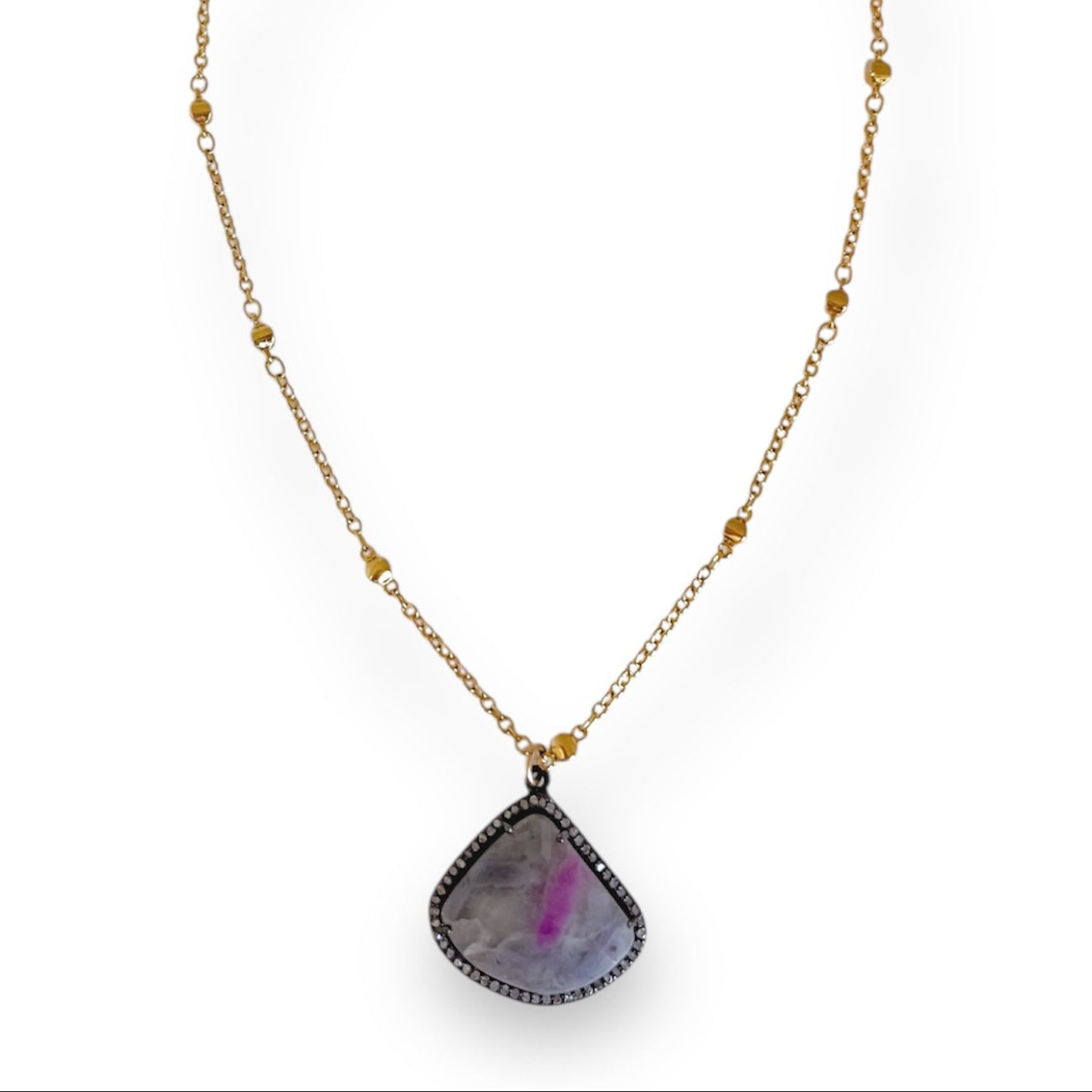 Gwen Grey Sapphire Pink Streak Diamond Pendant Necklace