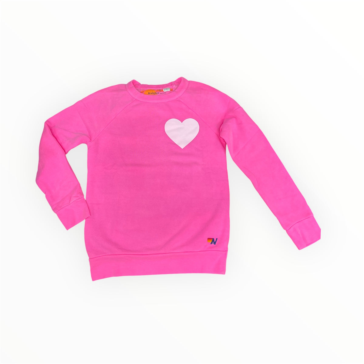 Heart Print Kids Crew Sweatshirt Neon Pink- White