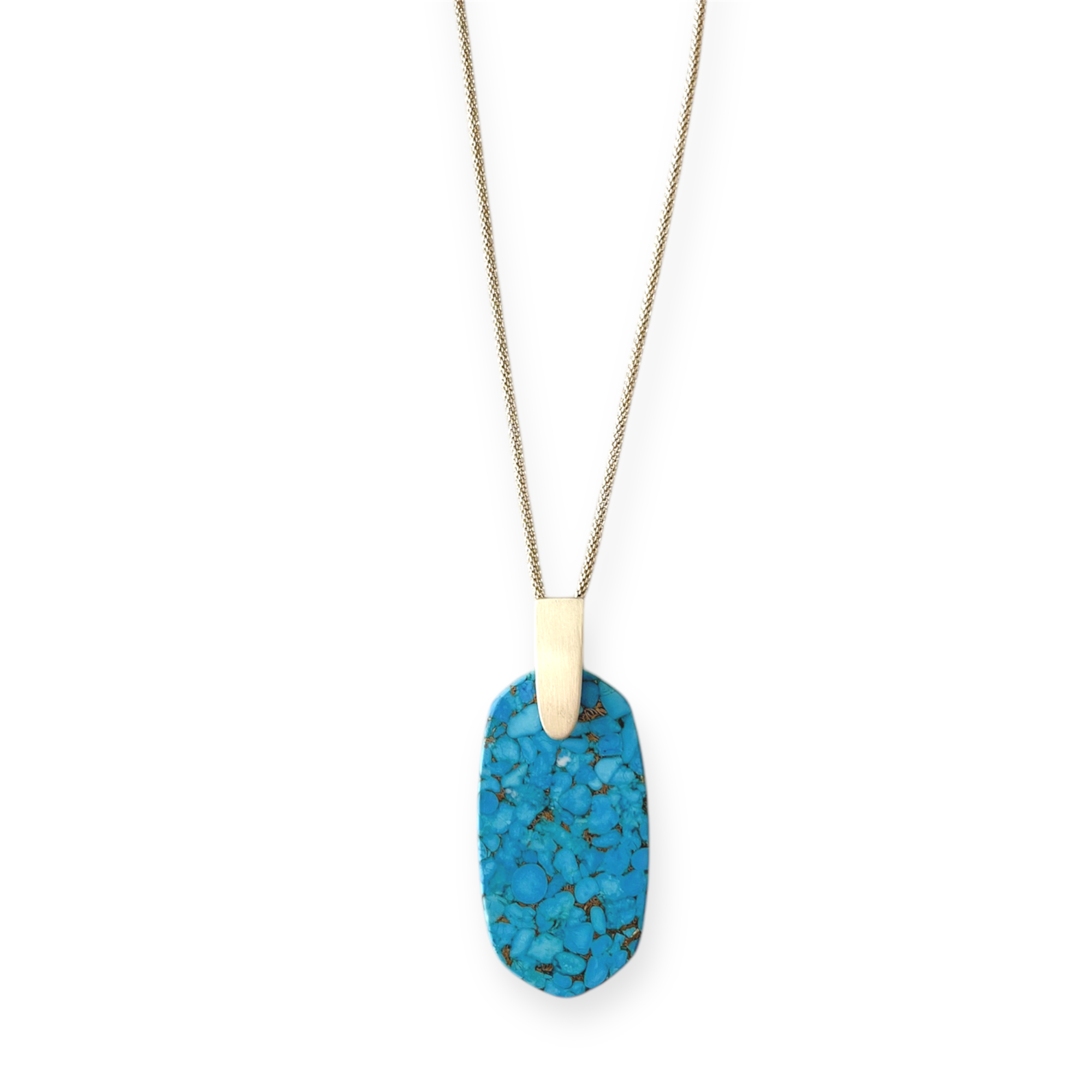 Inez Long Gold Pendant Necklace in Bronze Veined Turquoise
