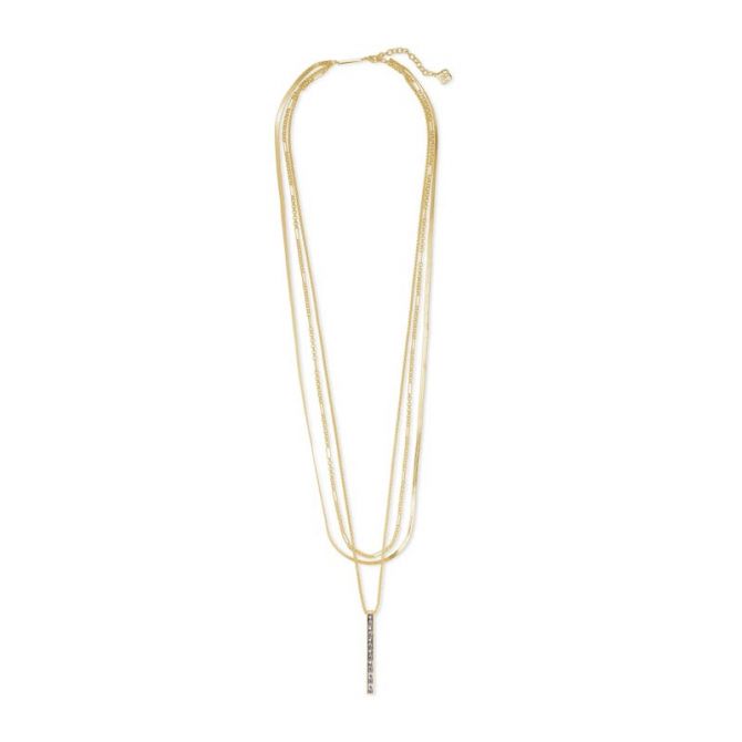 Jack Multi Strand Necklace in Gold White Crystal
