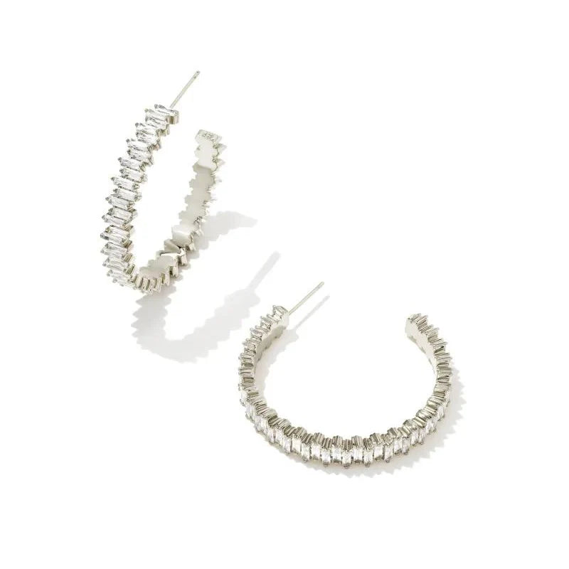 Juliette Silver Hoop Earrings in White CZ