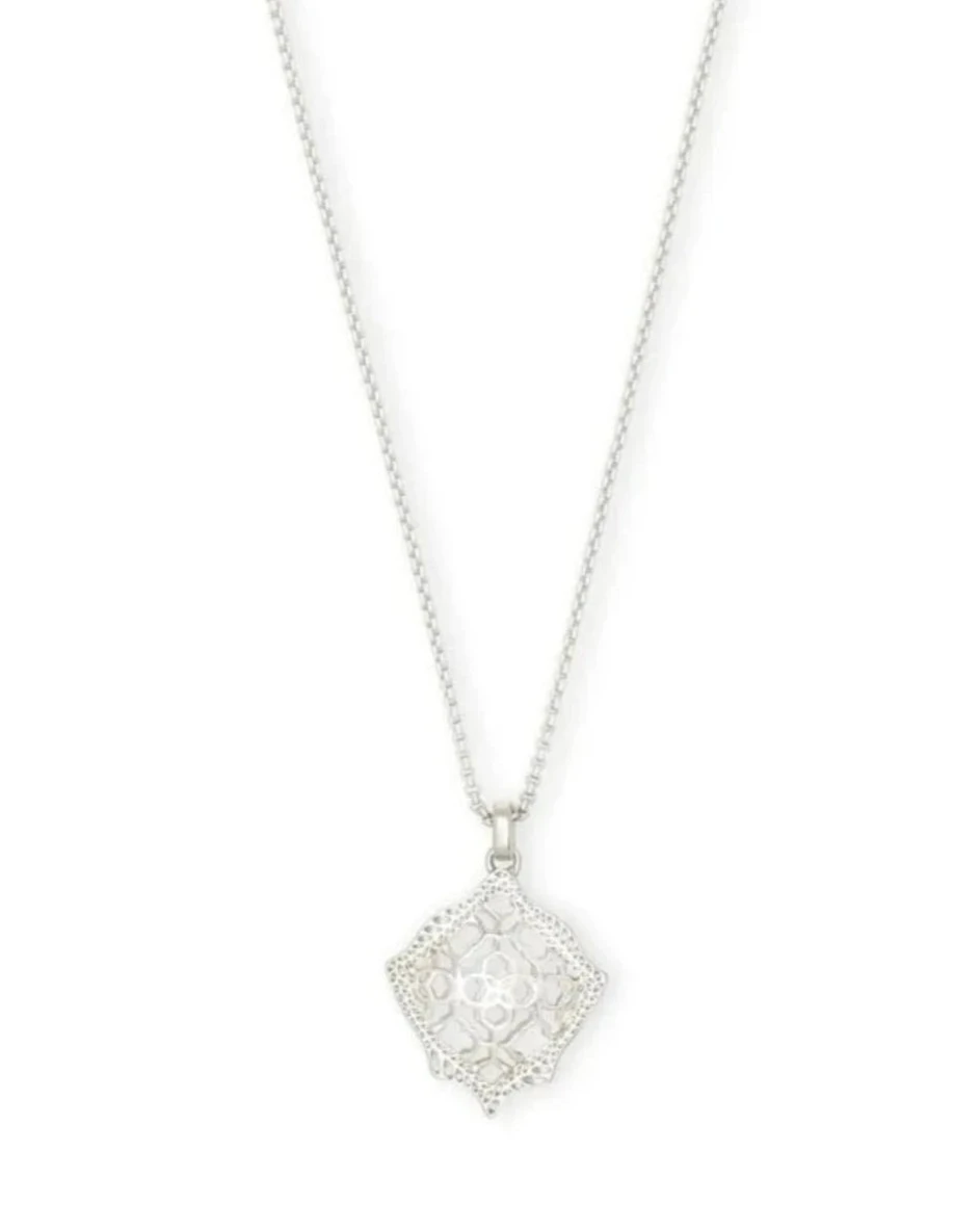 Kacey Silver Long Pendant Necklace in Filigree
