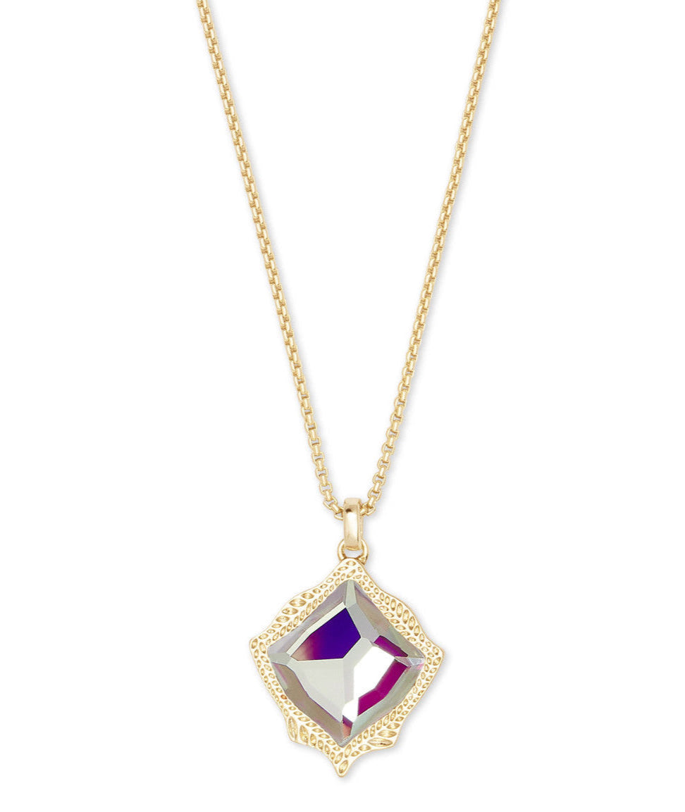 Kasey Gold Long Pendant Necklace in Dichroic Glass