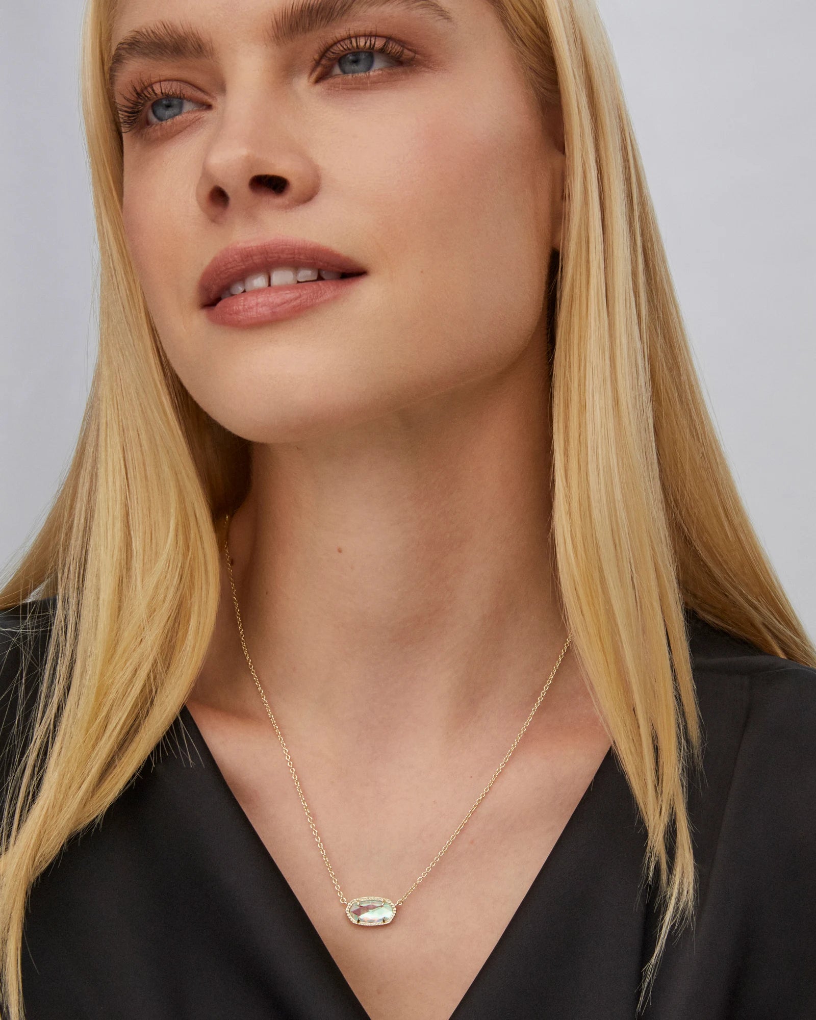Elisa Gold Pendant Necklace Ivory in Dichroic Glass
