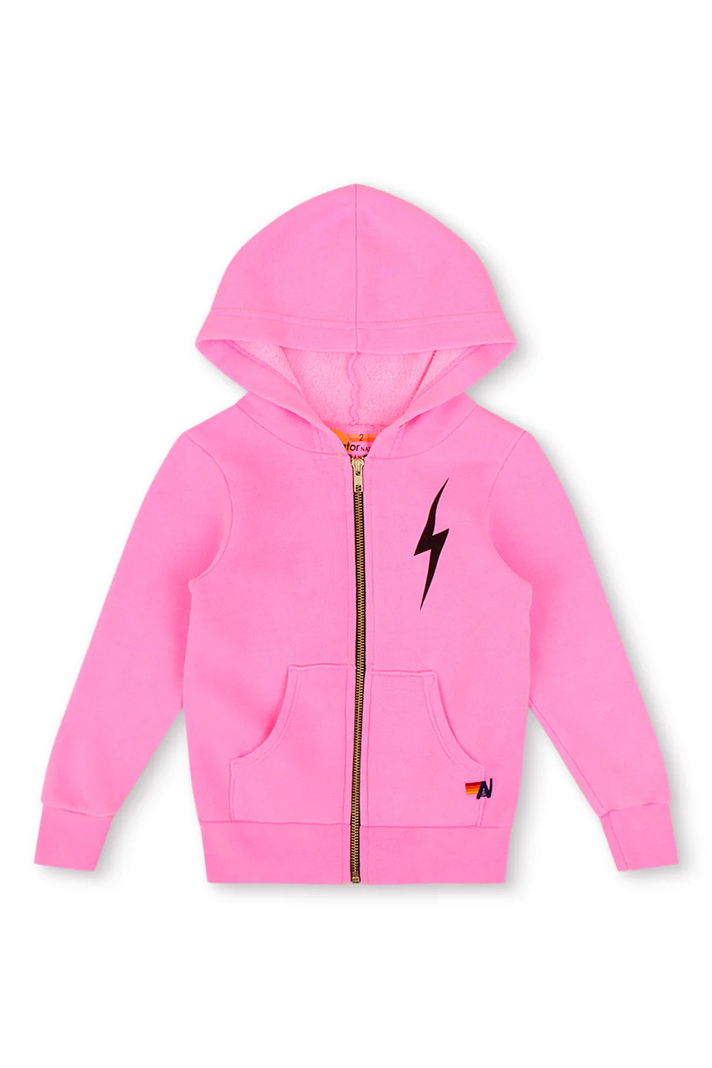 Kids Bolt Print Zip Hoodie- Neon Pink