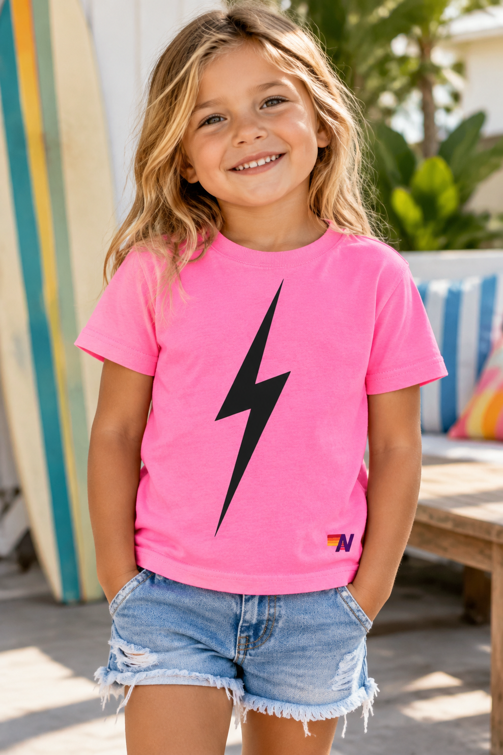 Kids Bolt Tee - Neon Pink