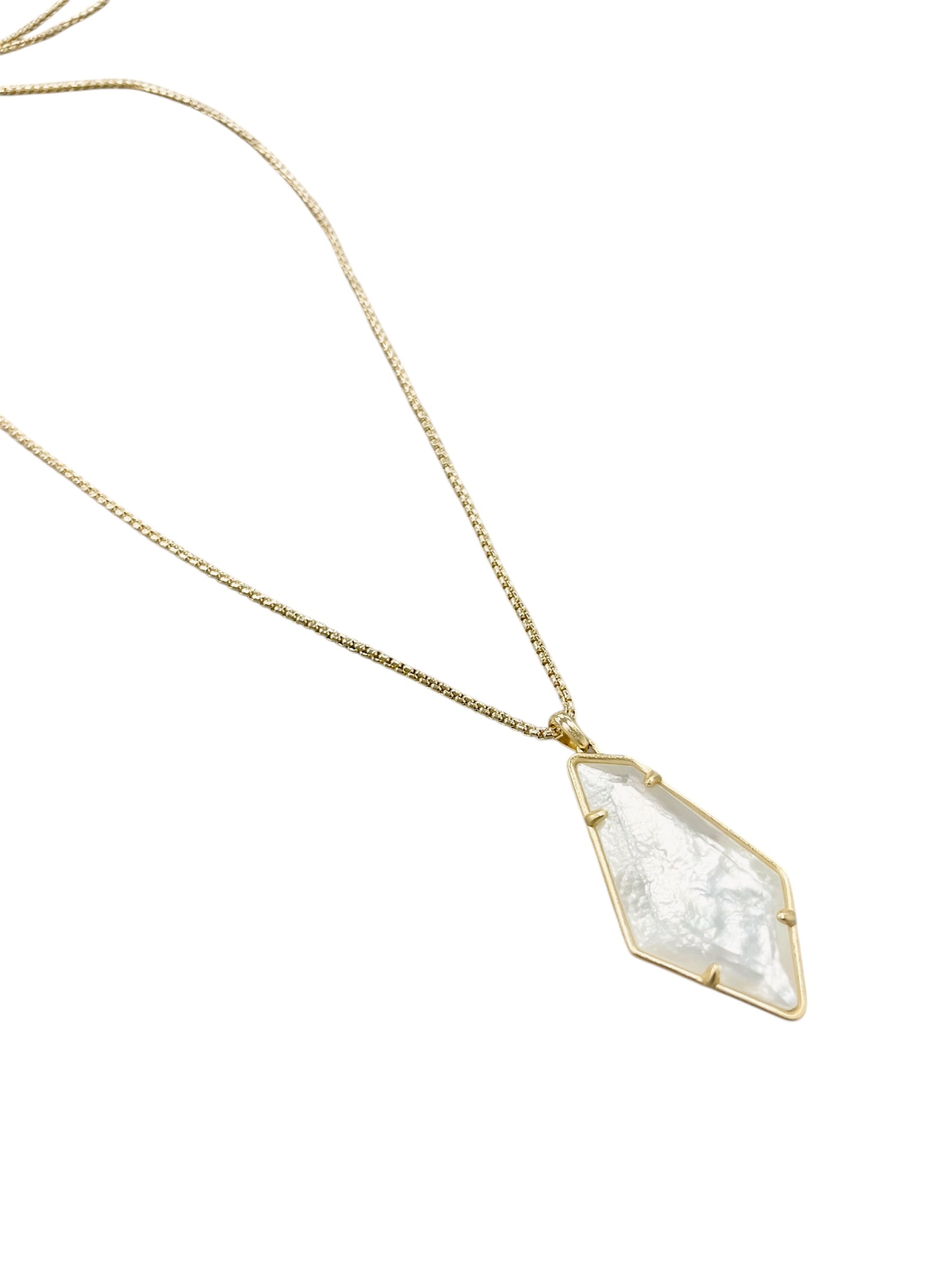 Lilith Gold Long Pendant Necklace In Ivory Mother of Pearl