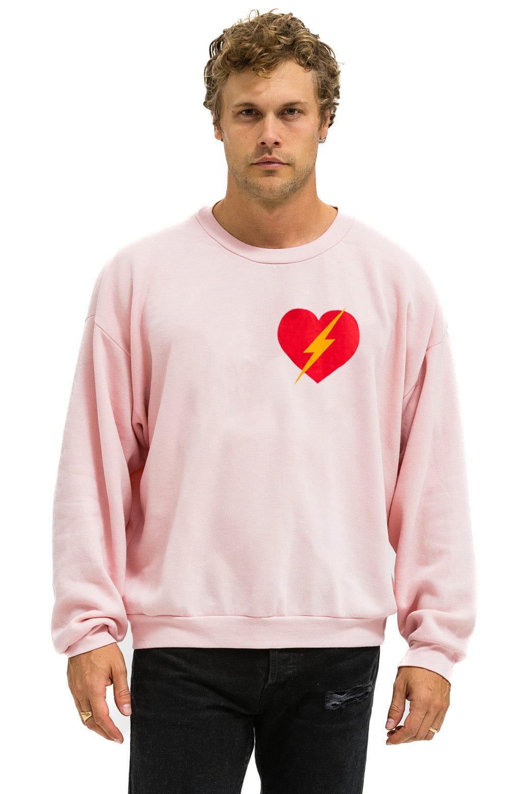 Bolt Heart Crew Sweatshirt Light Pink