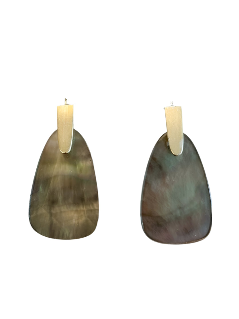 Marty Drop Earrings in Gold Sage Green Mica