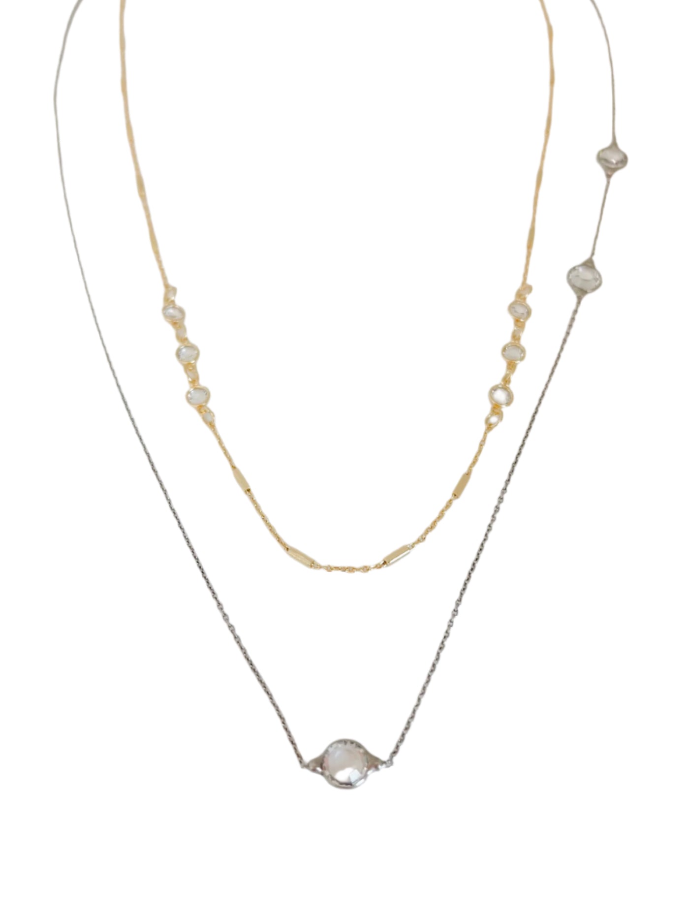 Mix Metal Crystal Pendant Necklace