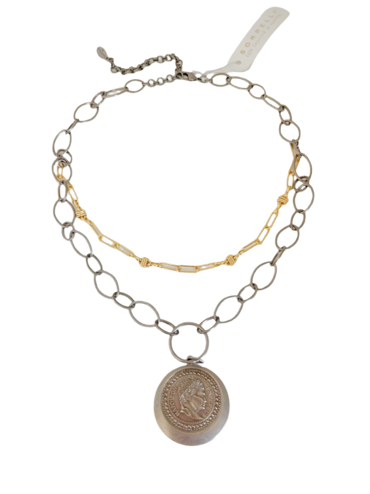 Mix Metal Bold Links Chain Medallion Necklace