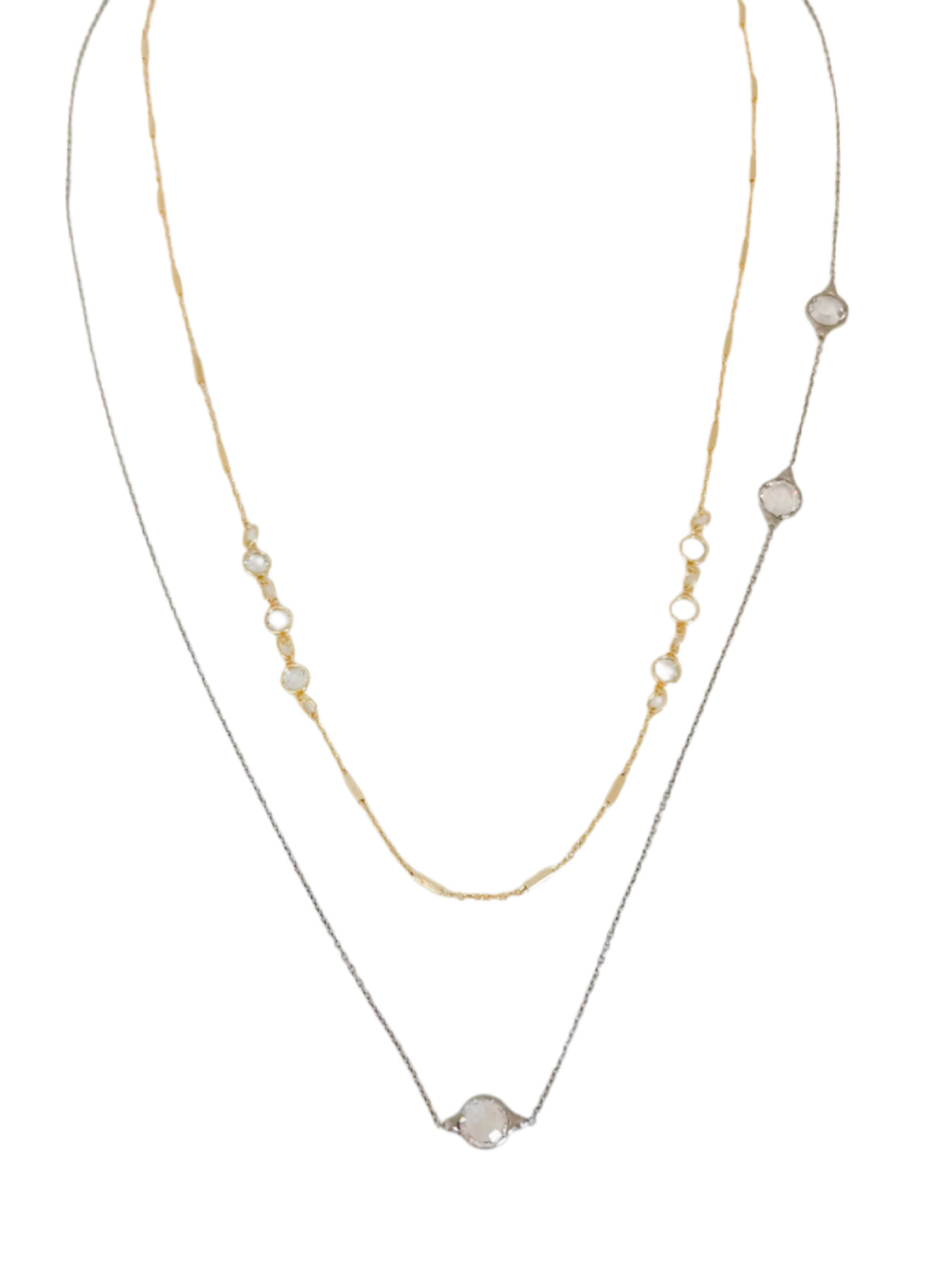 Mix Metal Crystal Pendant Necklace