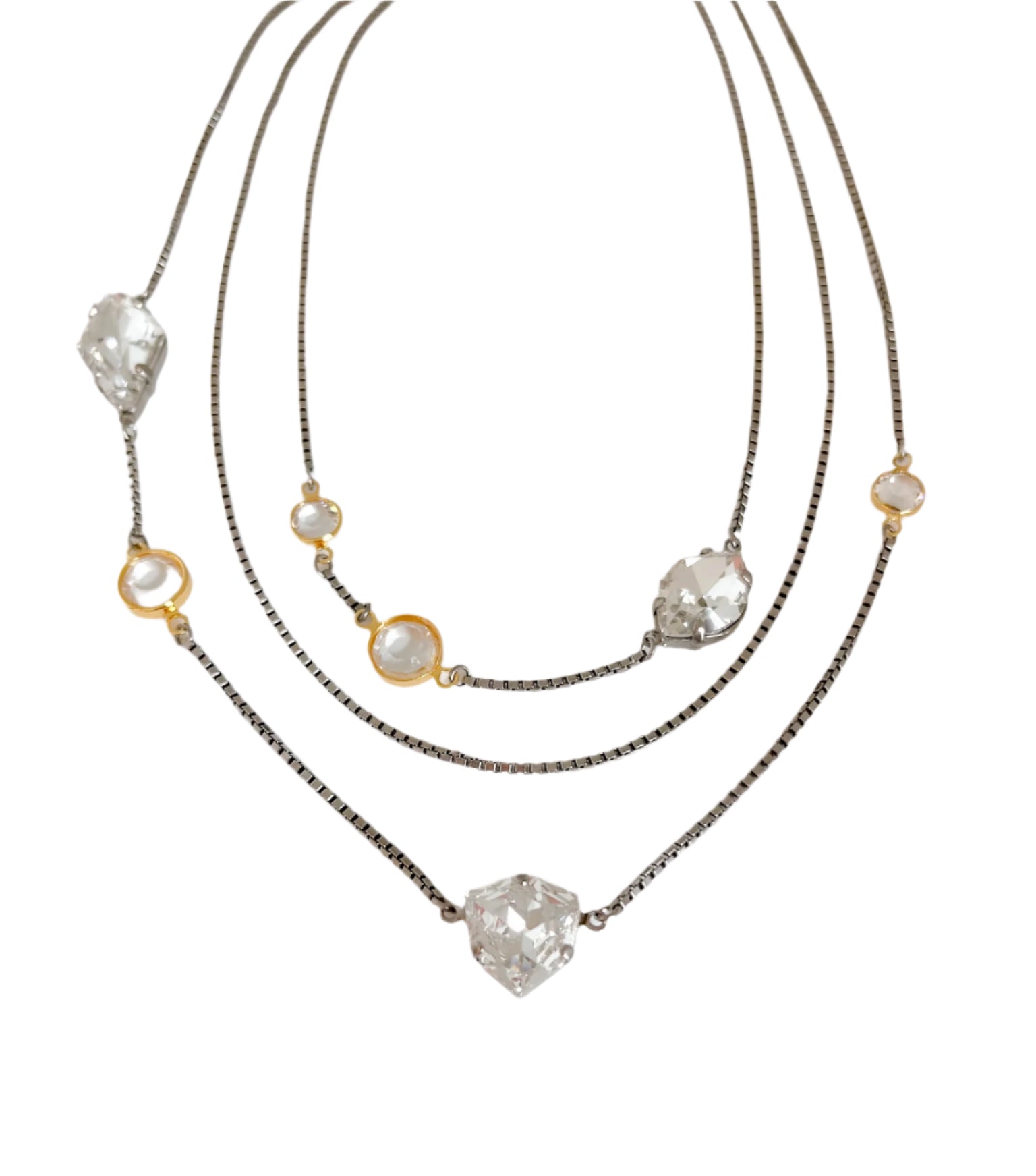 Mix Metal Multi Strand Choker Crystals