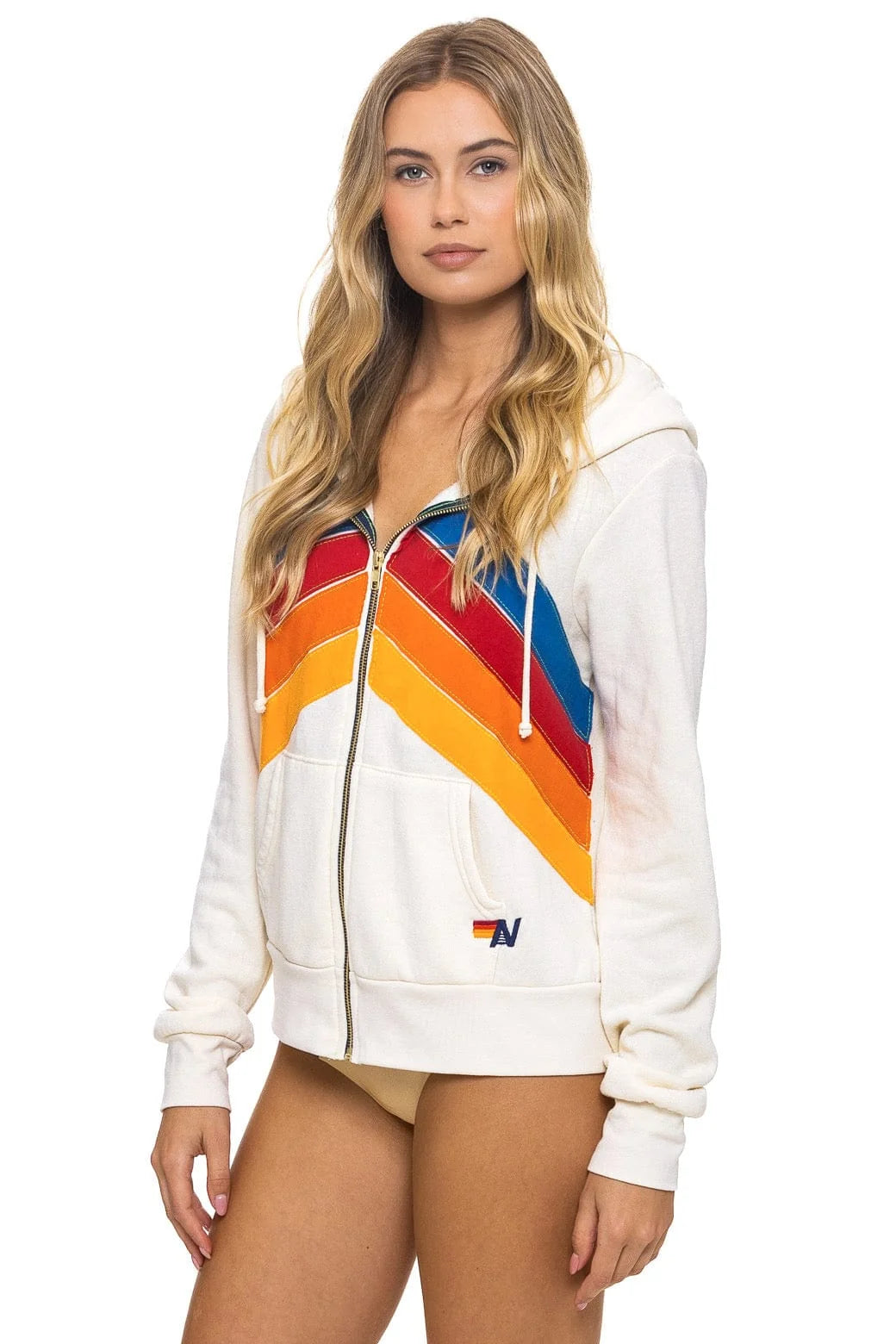 Mountain Stitch Chevron 4 Zip Hoodie- Vintage White
