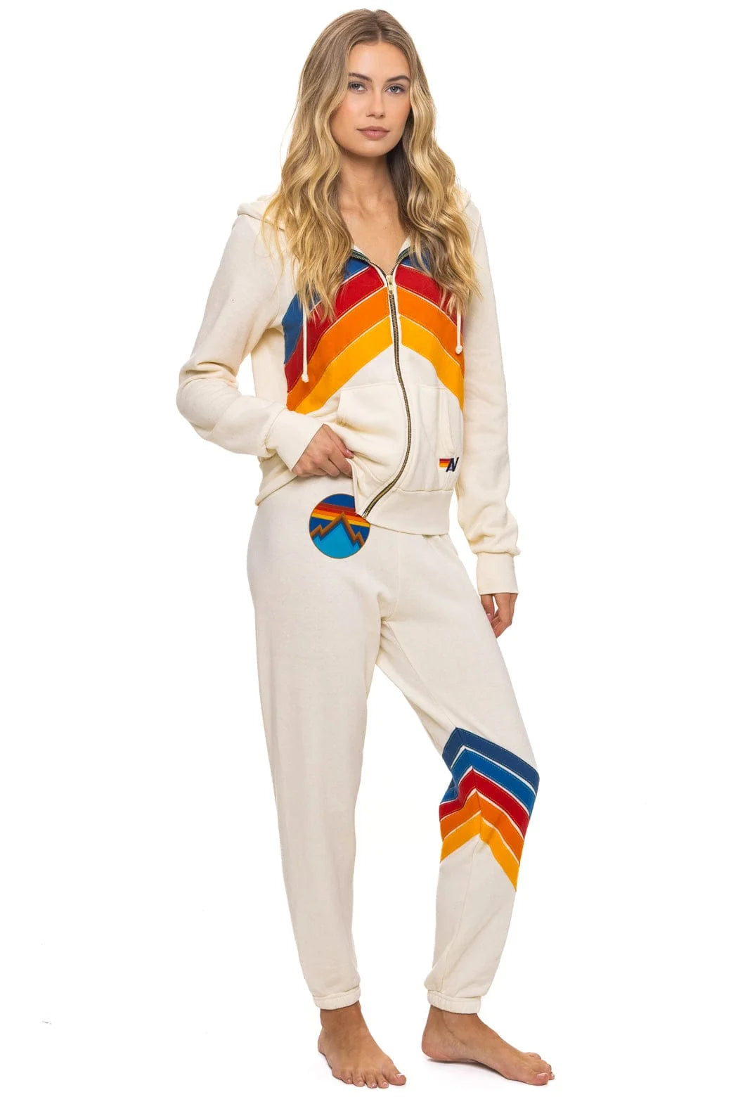 Mountain Stitch Chevron 4 Zip Hoodie- Vintage White