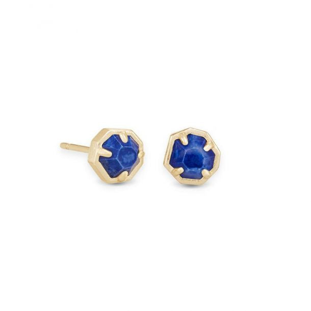 Nola Gold Stud Earrings in Cobalt Howlite