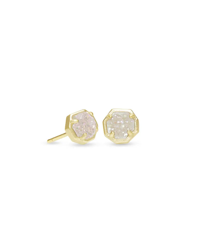 Nola Gold Stud Earrings in Iridescent Drusy