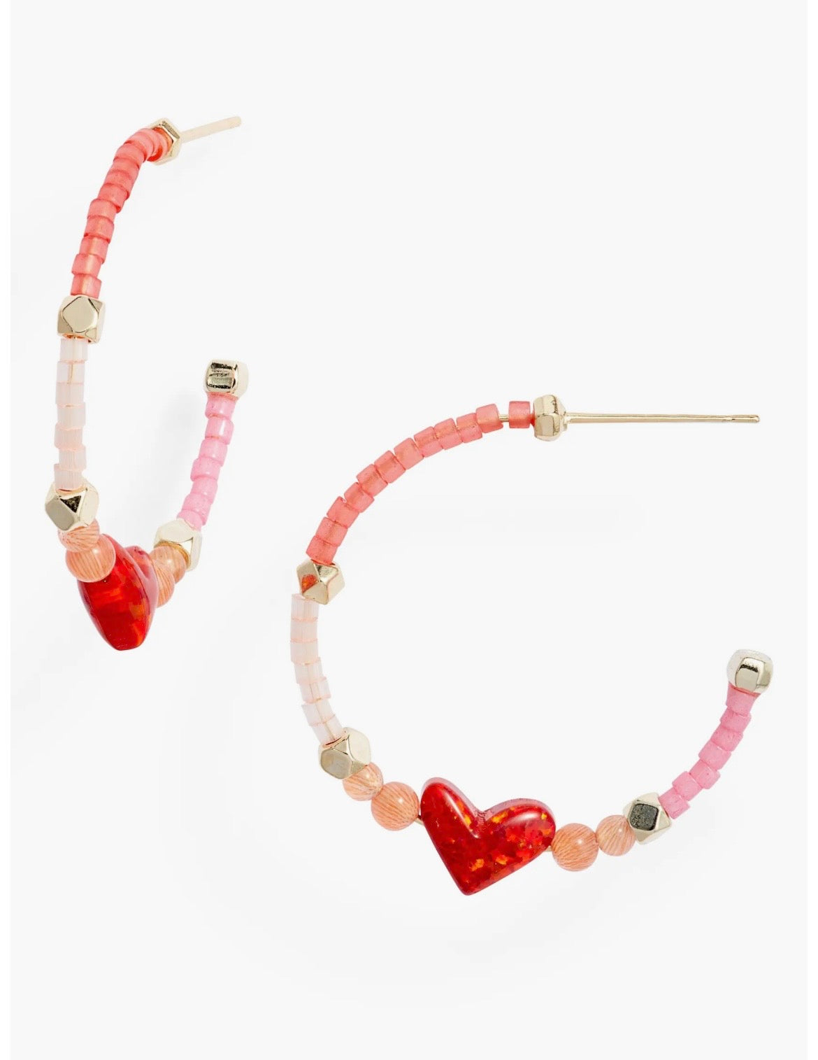 Nova Heart Beaded Hoop Earrings Red Mix