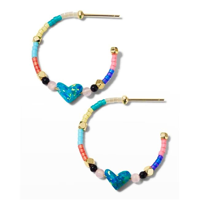 Nova Heart Beaded Hoop Earrings Gold Mix