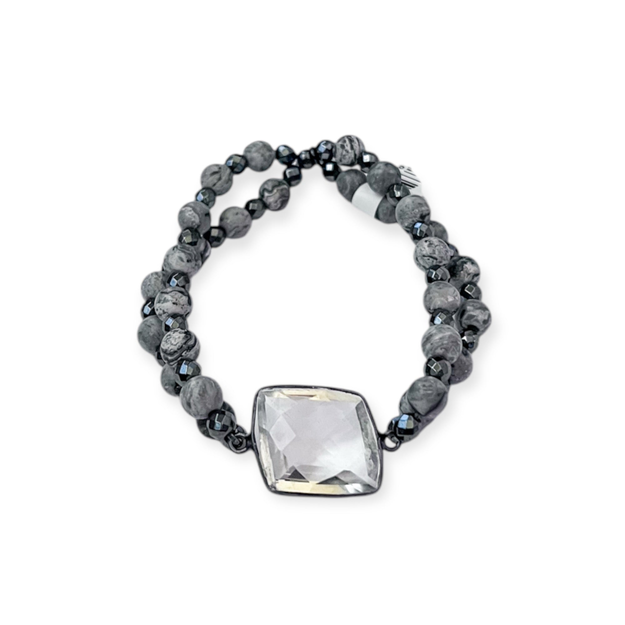 Nova Two Tone Gunmetal StretchRound  Bead Bracelet