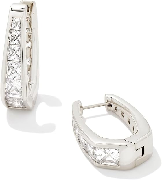 Parker Silver Hoop Earrings in White Crystal