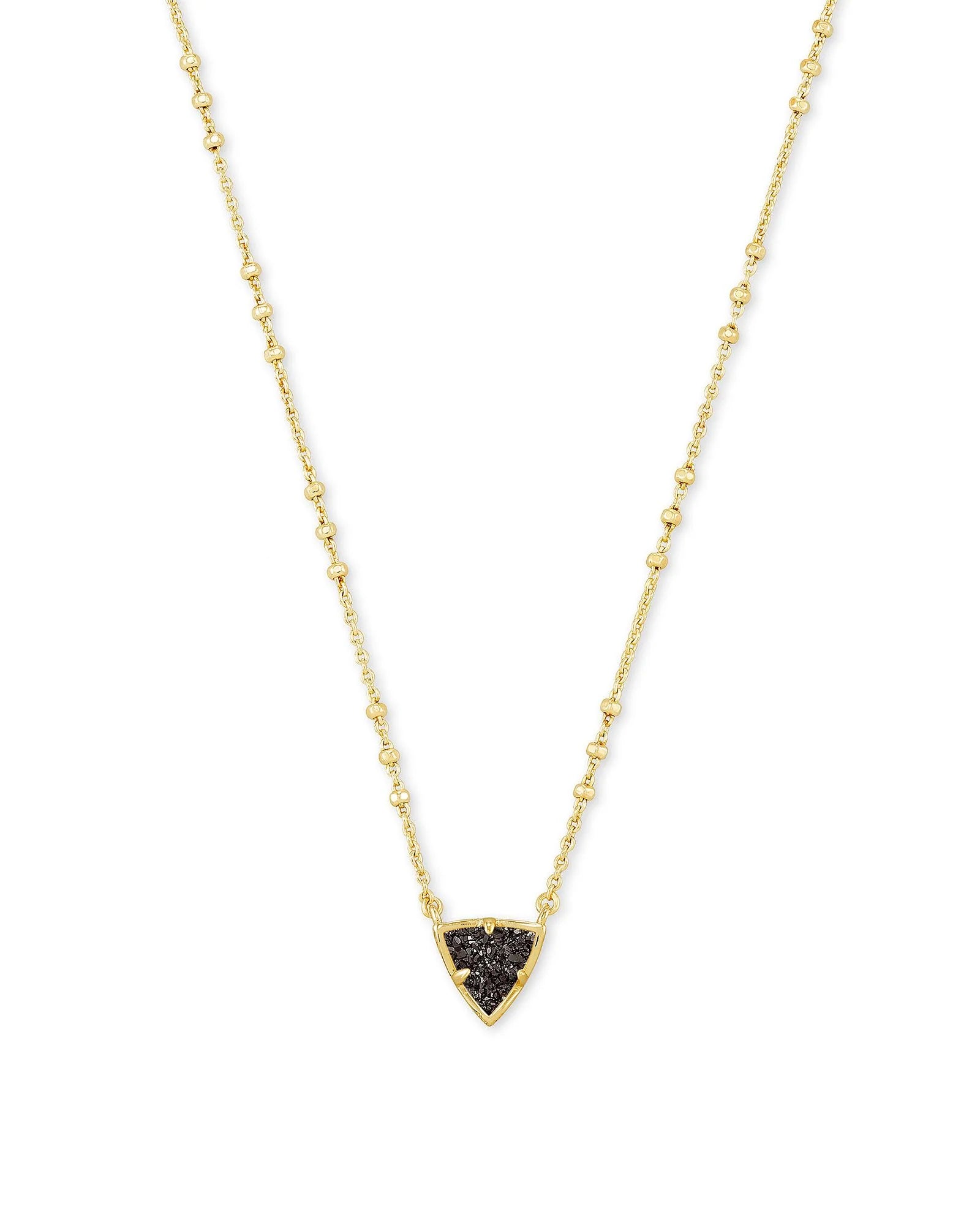 Perry Short Gold Pendant Necklace in Black Drusy
