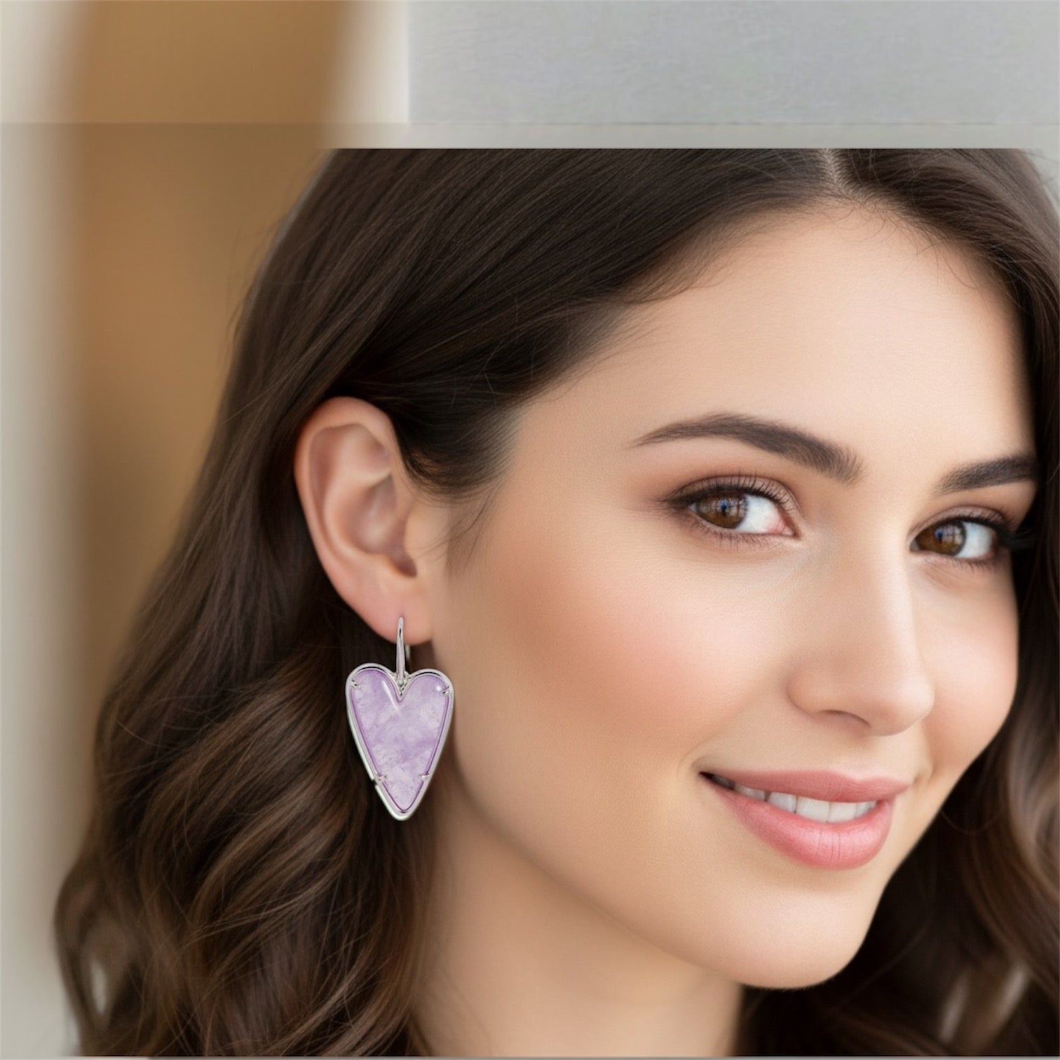 Ansley Silver Heart Drop Earrings in Amethyst - Bella's House Tulsa