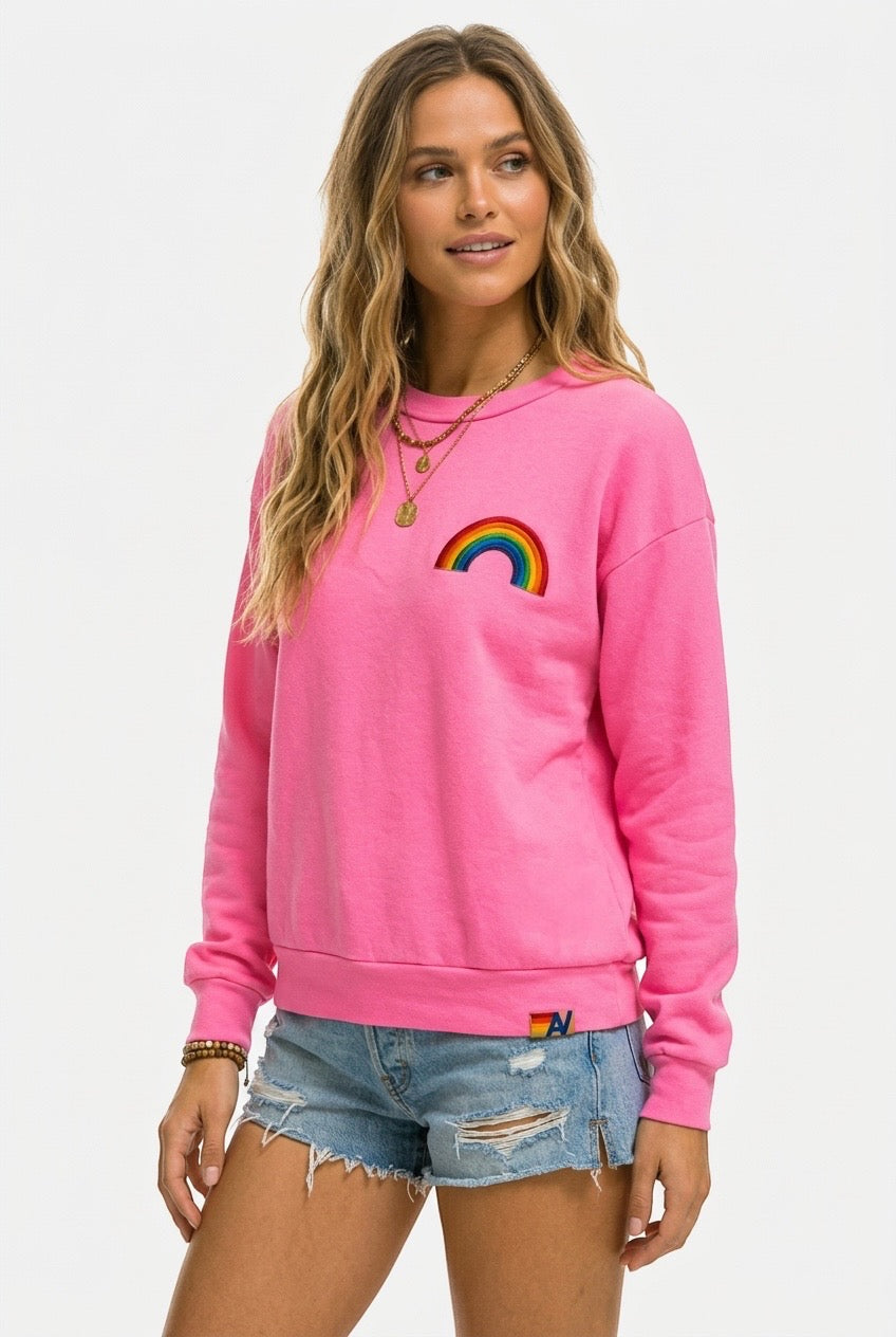 Rainbow Embroidery Crew Sweatshirt Relaxed Pink